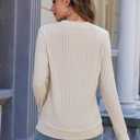 Long Sleeve Shirts for Women V Neck Loose Sweaters Casual Fall Tops Fashion Clothes 2025 (Beige, M)