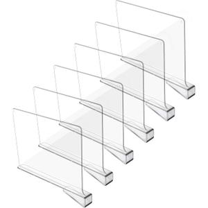 Acrylic Shelf Dividers for Closet Organization, Closet Shelf Organizer Closet Separator for Wood Shelves Clear Shelf Dividers for Closets (6 Pack)