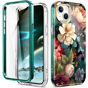 Cute Flower Case for iPhone 15 Plus 6.7 inch Built with Screen Protector, Lightweight and Stylish Full Body Shockproof Protective Rugged TPU Case for Women/Girls