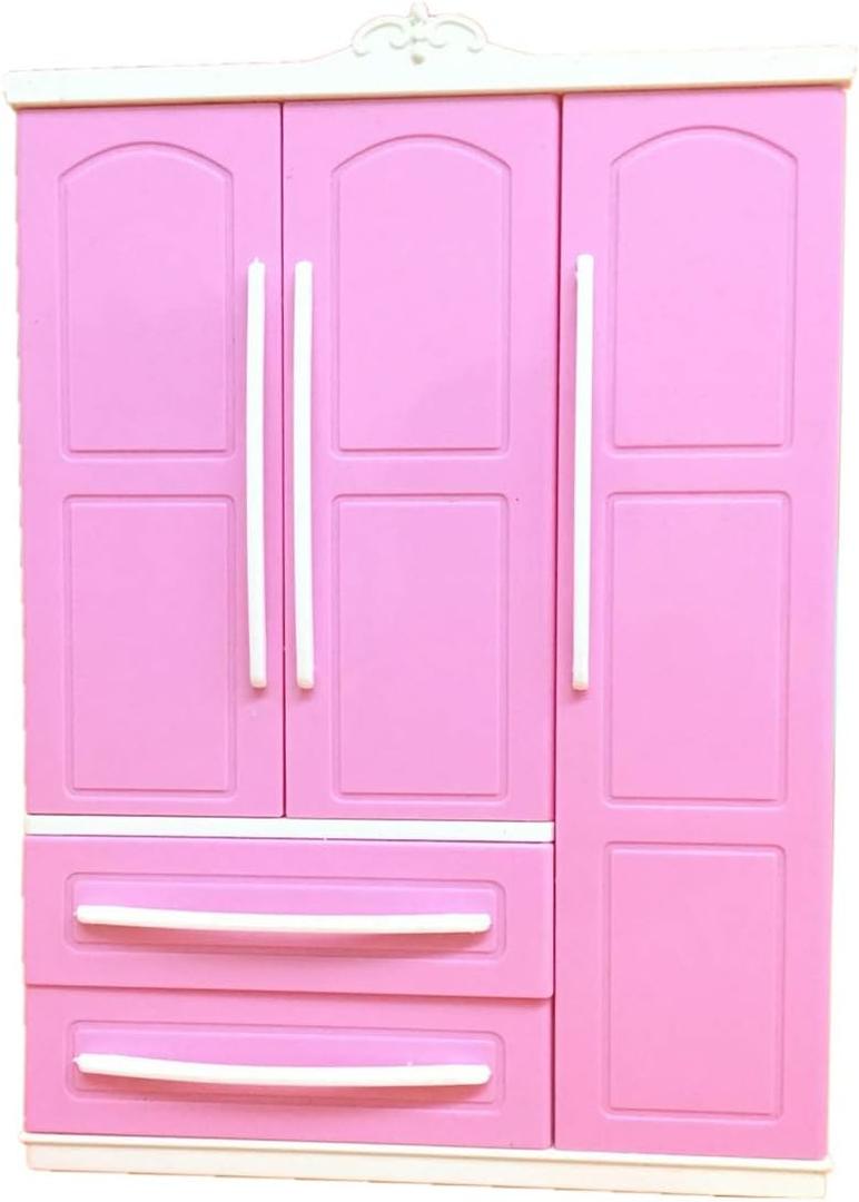 TY-LOPIU Three-Door Pink Modern Wardrobe Play Set, for Barbi Furniture Can Put Shoes for Your Child Have Fun