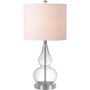 JONATHAN Y 20.5" Clear Glass Table Lamp, Modern Gourd Bedside Nightstand Lamp for Bedroom, Living Room, White Linen Shade, LED Bulb Included (JYL1028E) (Single)