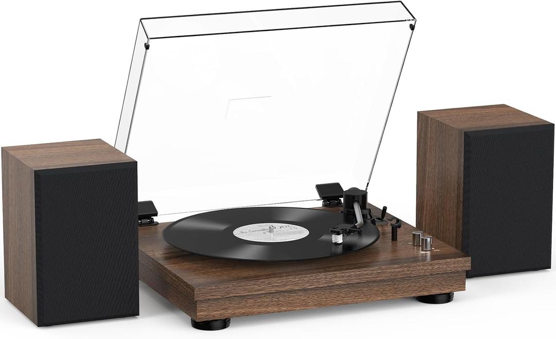 Vinyl Record Player with 24W HiFi Stereo Speakers Vintage Bluetooth Turnable for Vinyl Records with Belt Drive 2-Speed, Magnetic Cartridge RCA Output BT5.3