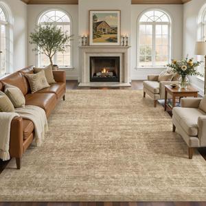 Nakagishi 9x12 Area Rugs Living Room: Washable Large Vintage Rug Neutral Non-Slip Soft Stain Resistant Indoor Carpet for Bedroom Nursery Dining Room Office Playroom - Dark Bown