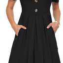 AUSELILY Women's Short Sleeve Summer Dress Pleated Button Down Knee Length Dresses with Pockets 2026 New (XXL)