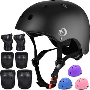 Kids Helmet Set with Knee Pads Elbow Pads Wrist Guards,Adjustable Helmet for Toddler Kids&Youth,3~14yrs Girl Boy Kids Protective Gear Set for Roller Skate Scooter Inline skatings Longboard (Medium: 20.47"-22.83" / 8-14 year, black)