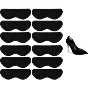 Suede Heel Pads & Grips - Prevent Blisters & Slipping, Filler for Loose Shoes (6 Black)