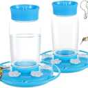 2-Pack Blue Plastic Hummingbird Feeder - 22oz Leakproof Outdoor Feeder, 6 Bee-Proof Ports with Ant Moat, Wide Mouth Easy Clean, Hanging Hook for Trees, Decks