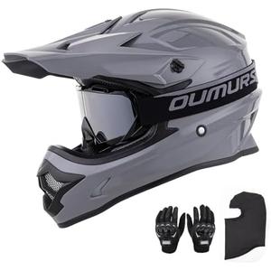 OUMURS Adult ATV Dirt Bike Helmet with Goggles Gloves & Mask Adjustable Sun Visor Motorcycle Adult Helmet Off-Road Motocross Downhill Moped MX for Unisex-Adult-Gray, XL