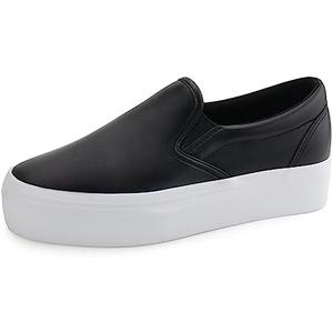 JABASIC Women Slip-on Platform Loafers Casual Comfortable Loafer Shoes Size 8 Black