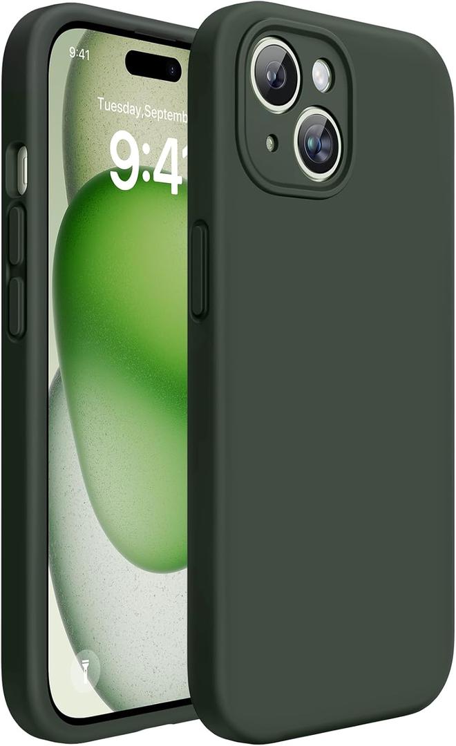 Miracase Compatible with iPhone 15 Case, [Soft Anti-Scratch Microfiber Lining], Liquid Silicone Case Gel Rubber Shockproof Drop Protection Phone Case for iPhone 15, Dark Green