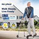 Folding Walkers for Seniors, 5" Wheels Lightweight Rolling Walker, Support Up to 350 lbs, Height Adjustable Standard Walker, Aluminum Compact Walker, Silver