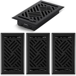 Blulu 4 Pack Floor Register 4" x 8" Black Vent Covers, Heavy Duty Walkable Steel Floor Vent Covers, Diagonal Pattern for Easy Air Flow, Adjustment Damper Rust Proof Finish for Home Decor
