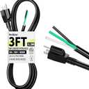 Vockjour 3 ft 16/3 Appliance and Power Tool Cord, 16 AWG 3 Prong Black Heavy Duty Replacement Power Cord with Open End, NEMA 5-15P, 125V AC Pigtail, 13A 1625W, ETL Listed