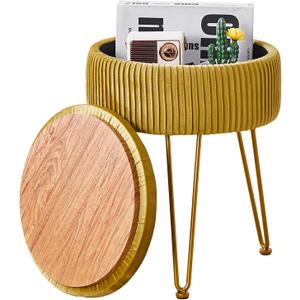 Wimarsbon Velvet Foot Rest Stool Multipurpose Dressing Stools Upholstered Round Storage Ottoman Modern Soft Vanity Chair with Memory Foam Seat Yellow