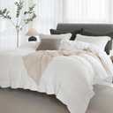 Full Duvet Cover - 3 Piece 100% Washed Cotton Linen Feel Bedding Set, All Season Breathable Cozy, Double Stitched Hem, Hemmed Off White,80"x90"