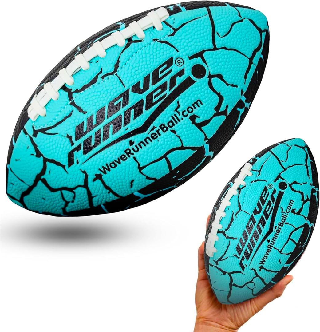 Wave Runner Grip It Waterproof Junior Size Football, 9.25 Size, Durable & Double Laced, Perfect for Beach Accessories, Kids Games, Pool Toys, Outdoor Games, All-Weather Indoor & Outdoor Play (Black/Blue)