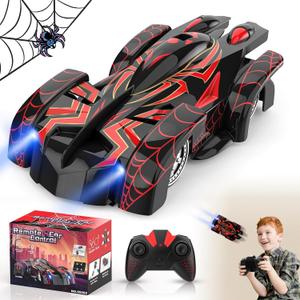 Wall Climbing Remote Control Car, 360 Rotating RC Stunt Car with Headlight, Rechargeable RC Cars Toys for 3 4 5 6 7 8-12 Year Old Boys Girls Kids (Black&red)