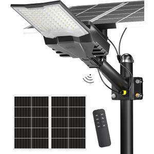 Gefolly Solar Street Lights Outdoor, Commercial Parking Lot Light Dusk to Dawn IP68 Waterproof 6500K Security Flood Lights Lamp for Yard, Road, Basketball Courts, G-HF-Max