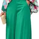 ThusFar Women Casual Two Piece Floral Outfits Oversized Button Down Shirt Blouse and Long Wide Leg Palazzo Pants Set Jumpsuit, L
