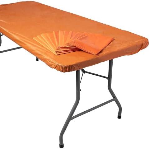 Fitted Plastic Tablecloths Orange 40x72 Bulk 6 Pc