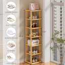 ZUJJAFY Vertical Shoe Rack for Entryway, Small Shoe Rack 7-Tier Tall Shelf for Narrow Spaces Free Standing, Bamboo Shoe Racks Organizer for Closet Corner Bedroom and Garage