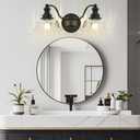 GMTB Black Bathroom Light Fixtures Over Mirror, 3 Light Vintage Bathroom Vanity Light Fixture with Clear Flower Glass Shades, Retro Vanity Lights for Bathroom, Bathroom Vanity Lights Over Mirror