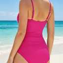 Buauty Women's Swimsuit Square Neck Ruched Waist Bathing Suit Adjustable Straps Full Coverage (Pink), Small