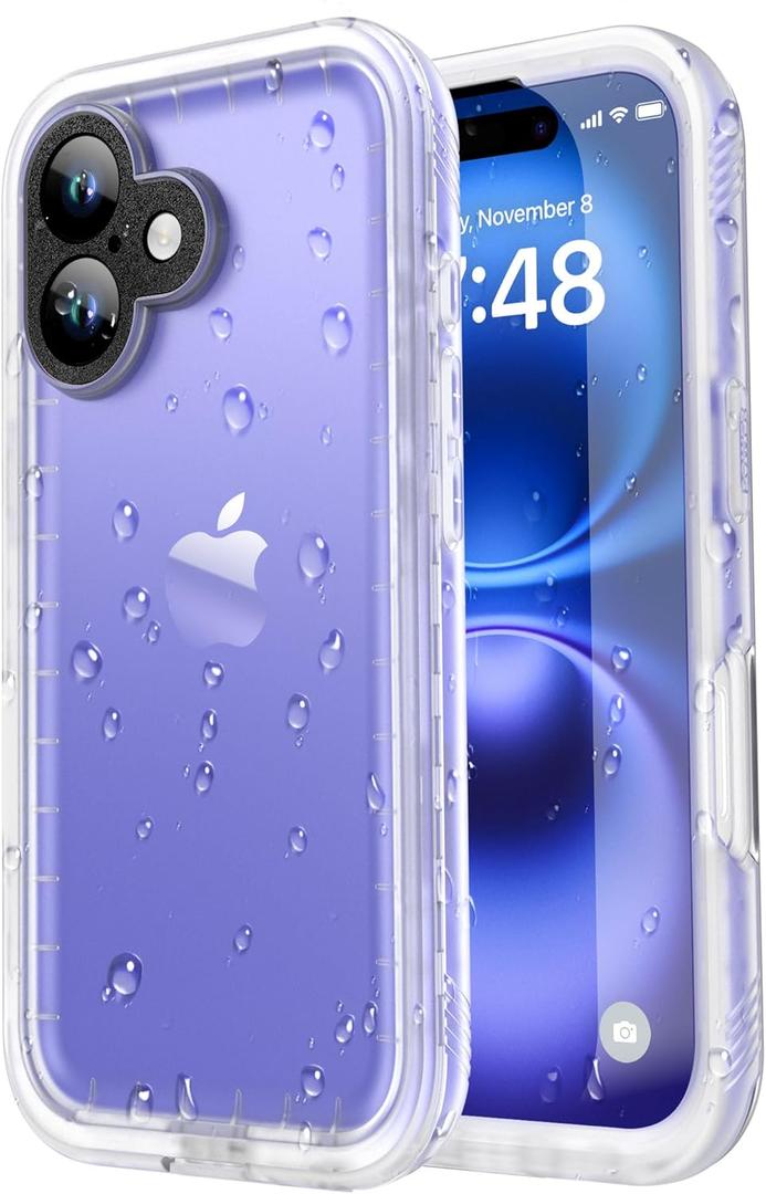 SPORTLINK for iPhone 16 Waterproof Case - Shockproof Dustproof Case with Built-in Clear Screen Protector, Full Body Heavy Duty Sealed Protective Cover for i Phone 16 6.1" Frosted Clear