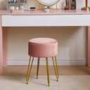 IBUYKE Velvet Storage Footrest Stool Ottoman, Makeup Vanity Stool Side Table with Golden Steel Legs Removable Cover, Coffee Table Top Cover, Pink LG-20P