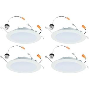 HALO HLBT 4 Pack 6 in Slim LED Recessed Light Trim with Selectable Color Temperature 2700K, 3000K, 3500K, 4000K, 5000K Dimmable Wet Location Indoor Outdoor New Construction Remodel - HLBT609FS5-4PK