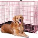 BestPet Dog Crate for Large Dogs,48 Inch Dog Kennel Outdoor with Double-Door,Folding Metal Pet Dog Cages with Divider Panel, Tray and Handle,Pink