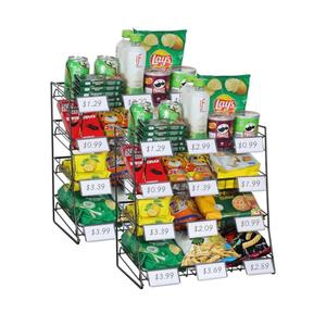 4-Tier Black Stackable Candy Display Rack, Snack Organizer For Countertop, Stores, Offices with 24 Signs and 60 Labels (Black-2 Pack)