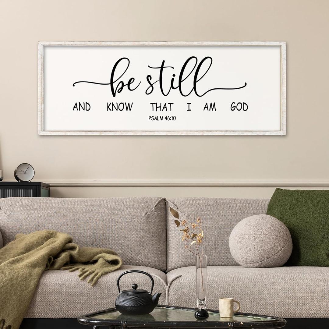 Comurdyo Be Still and Know That I am God Sign Wall Decor, White, 40"x15"