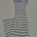 MEROKEETY Women's 2025 Summer Spring Bodycon Midi Dress Vacation Sleeveless Ribbed Knit Striped Party Sweater Dresses (Medium, Blue)