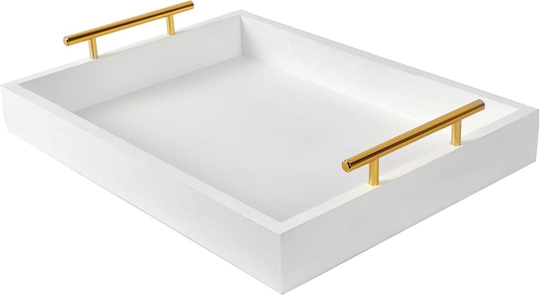 16"x12" Serving Trays with Handles, White Decorative Serving Tray, Ottoman Trays, Living Room, Bathroom, and Outdoors Decorative Trays (White)