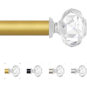 Gold Decorative Crystal Curtain Rods:36-88 Inch Heavy Duty Adjustable Window Curtain Rods for Bedroom Living Room,Brass Golden Modern Girly Acrylic Drapery Pole with Sheer Bling Diamond Finials