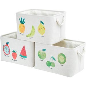 DECOMOMO Toy Storage Baskets for Shelves - 25.5L Kids Storage Bin for Nursery Dcor, Baby, Laundry, Toys (Fruit Print, Large - 3 Pack)