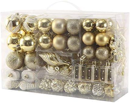 Sattiyrch 76ct Christmas Tree Ornaments Set,Golden Shatterproof Christmas Balls Decorations,Xmas Decorative Hanging Ornaments(Golden)