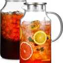 2 Pack 1 Gallon thickened Glass Pitcher with Lid and Spout, Borosilicate Glass Carafe for Hot/Cold Drink, Water Pitchers for Fridge, Extra Large Jug with Handle for Iced Tea, Coffee,Juice, Beverage