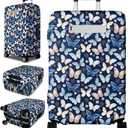 Slohif Luggage Cover for Suitcase Tsa Approved Protector - Luggage Sleeve Large Suit Case Cover Travel Stretch Baggage Case Protective Washable Fit 28-30 Inch Blue Butterfly L
