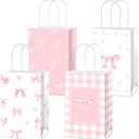24Pcs Pink Bow Party Favor Bags Bows Themed Goodie Bag Candy Bags for Birthday Bachelorette Parties Decoration Coquette Bow Gift Treat Bag with Handles for Bridal Engagement Baby Shower Party Supplies