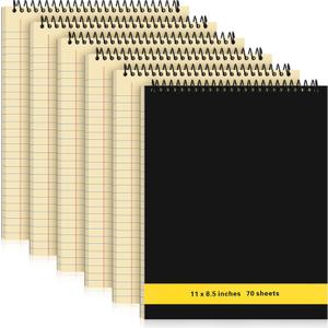 6 Pcs Legal Pad Top Spiral Bound Notebook 70 Sheets Double Sided College Ruled Paper Notepad Memo Steno Pad with Stiff Cover for Business College(8.5 x 11 Inches,No Holes,Yellow)