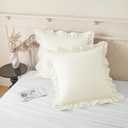 KKJIAF Ruffle Pillow Cases 20x20 Inches, Beige Square Ruffled Pillow Covers Set of 2, Microfiber Wrinkle Resistant Pillow Shams with Envelope Closure for Sofa Bed Living Room