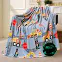 Joiedomi Glow in The Dark Blanket Construction Gifts for Boys Age 2 3 4 5 6 7 8 9 10 11 12 Year Old Boy Gifts, Soft Cozy Flannel Kids Throw Blanket, Birthday Bedroom Decor 50"x60"