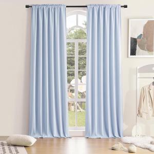DONREN Extra Long 96 inches Length Curtains for Patio Door - Light Blue Room Darkening Thermal Insulated Curtain Panels (2 Pieces,52 inches Wide)