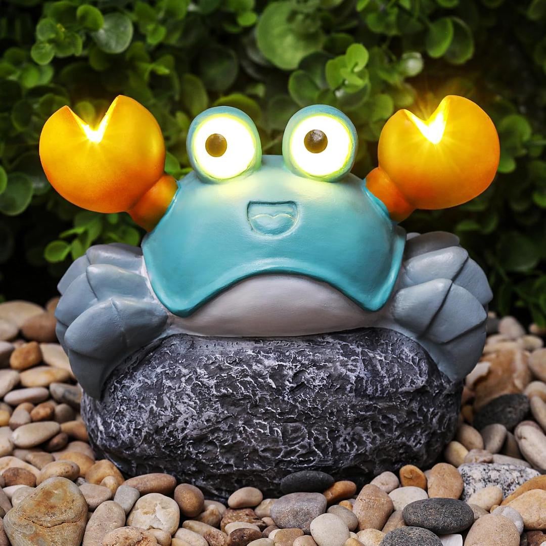 Solar Crab Outdoor Statues for Garden Outside Decor Yard Art Lawn Ornaments Porch Patio Balcony Home HouseUnique Birthdays Gifts for Mom Grandma Women Wife Sister Children Blue