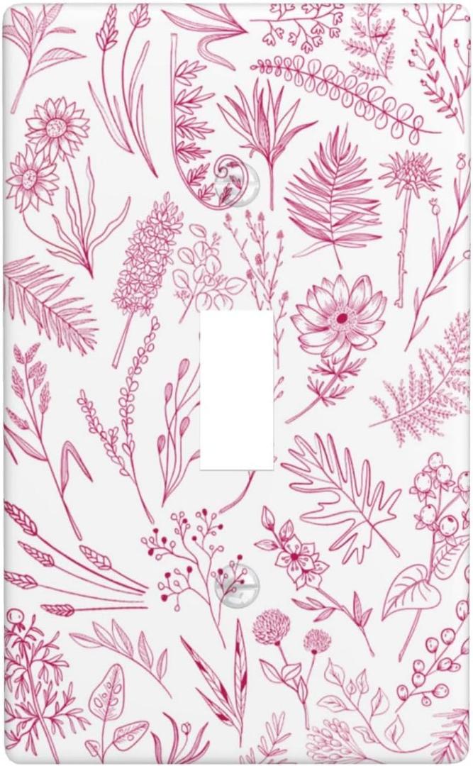 Vintage Pink Flower Single Toggle Light Switch Plates And Outlet Covers Decorative Electrical Wall Plate Receptacle Switchplate Decorate Plug Cover For Bathroom Bedroom Kitchen 4.5 * 2.76 Inch