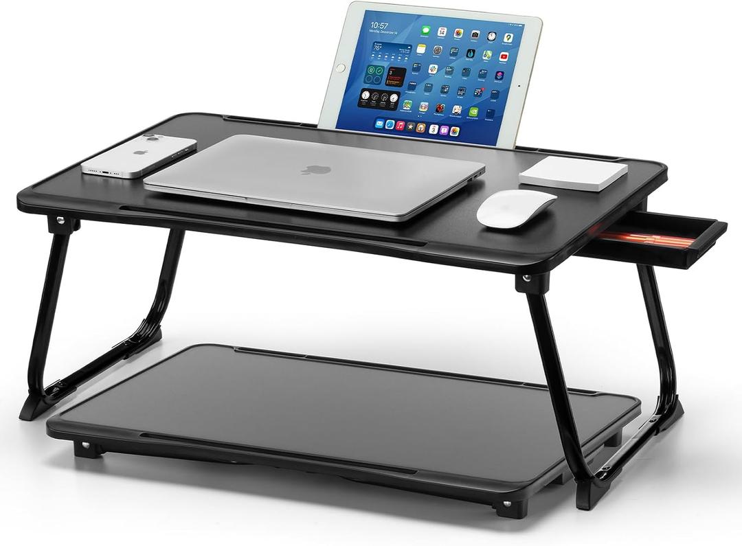 Foldable Lap Desk 15.75×23.62in for Bed/Sofa w/Right Drawer