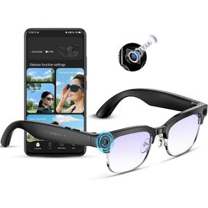 Mingtawn AI Smart Glasses 8MP Anti-Shake Camera Glasses, 290mAh, BT Call, 4K HD Camera with Video Recording Dual Mic, IP66, Simultaneous Interpretation/GPT Identify ObjectsBlue Light 2