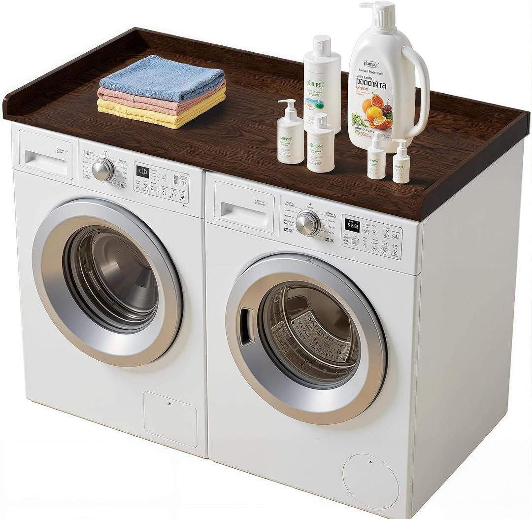 Laundry Washer Dryer Countertop: 54"X27.5" Wood Washing Machine Topper, Wooden Laundry Table Storage Organization with Edge, Cover Guard Organizer for Washer Dryer Laundry Room Counter Top